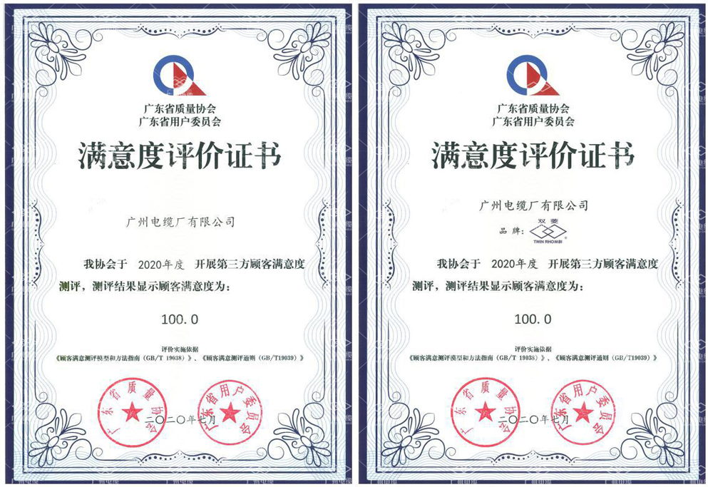 四喜臨門(mén)|廣州電纜獲質(zhì)量信用評(píng)級(jí)“雙AAA”、用戶(hù)滿(mǎn)意度“雙100”
